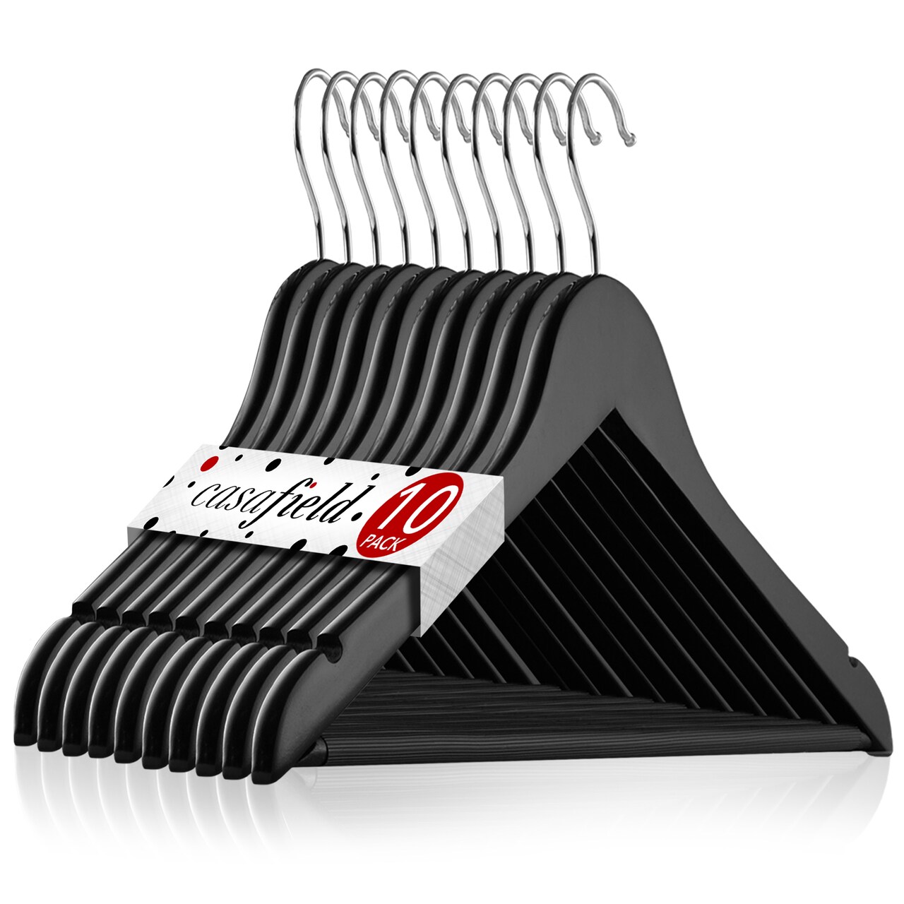 Casafield - 10 Wooden Suit Hangers - Premium Lotus Wood with Notches & Chrome Swivel Hook for Dress Clothes, Coats, Jackets, Pants, Shirts, Skirts